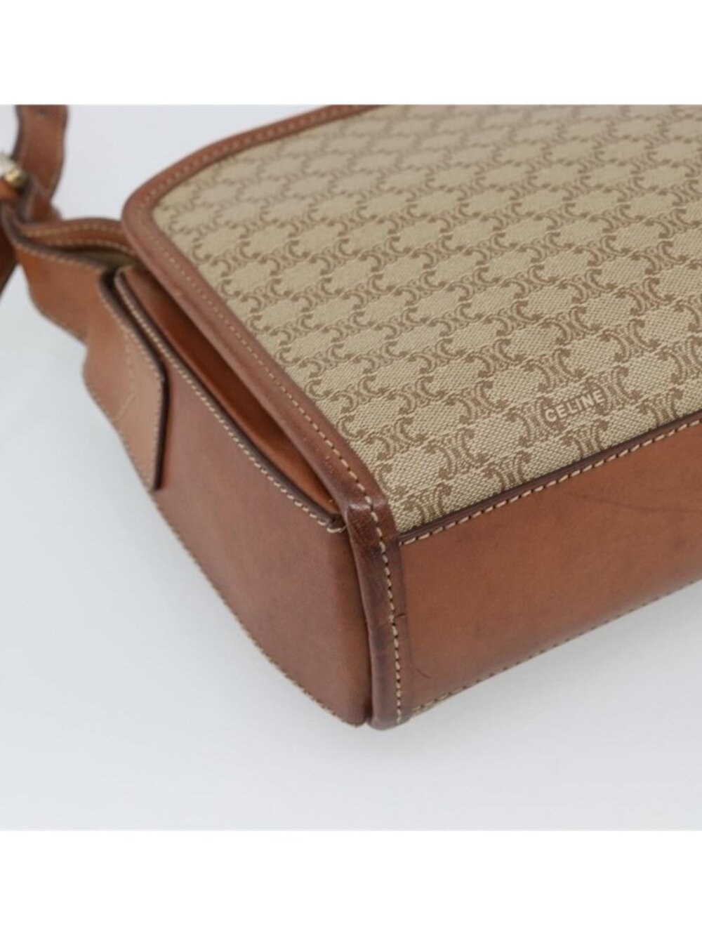 Authentic CELINE Macadam Canvas Shoulder Bag PVC Beige Gold - Picture 15 of 16